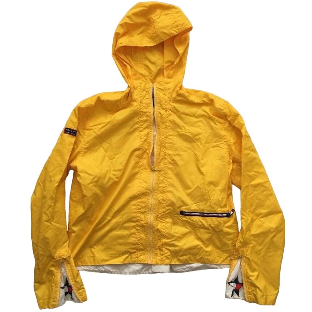 Vtg Y2K Tommy Girl Hilfiger Yellow Jacket Windbreaker Star Bell Sleeves L